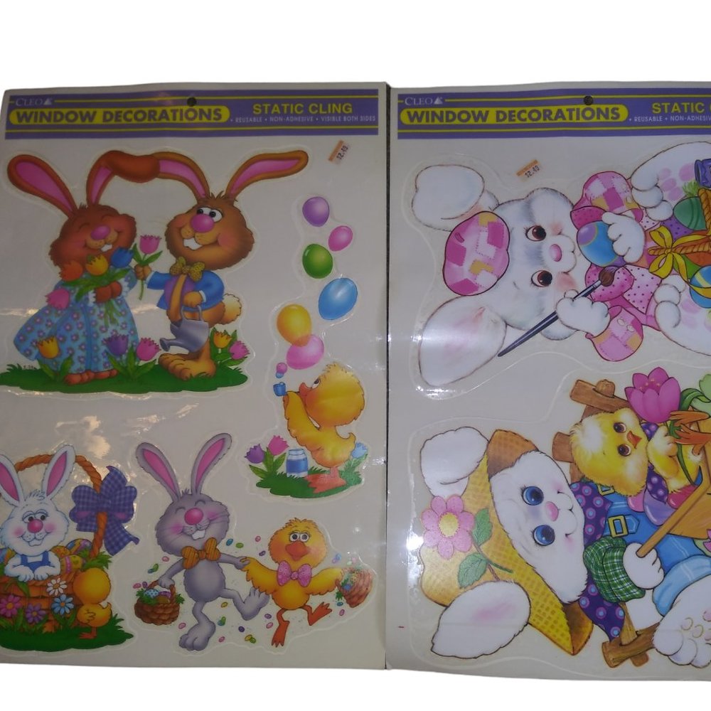 Vintage CLEO Easter Window Decorations-Reusable-Static Cling Set of 2